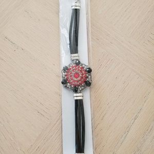 Black Leather Snap Button Bracelet